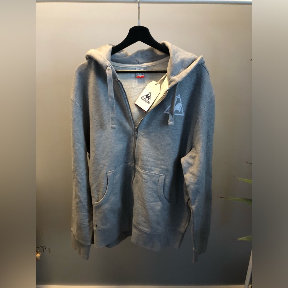 Le Coq Sportif Light Gray Zip Hoodie with Logo Tag